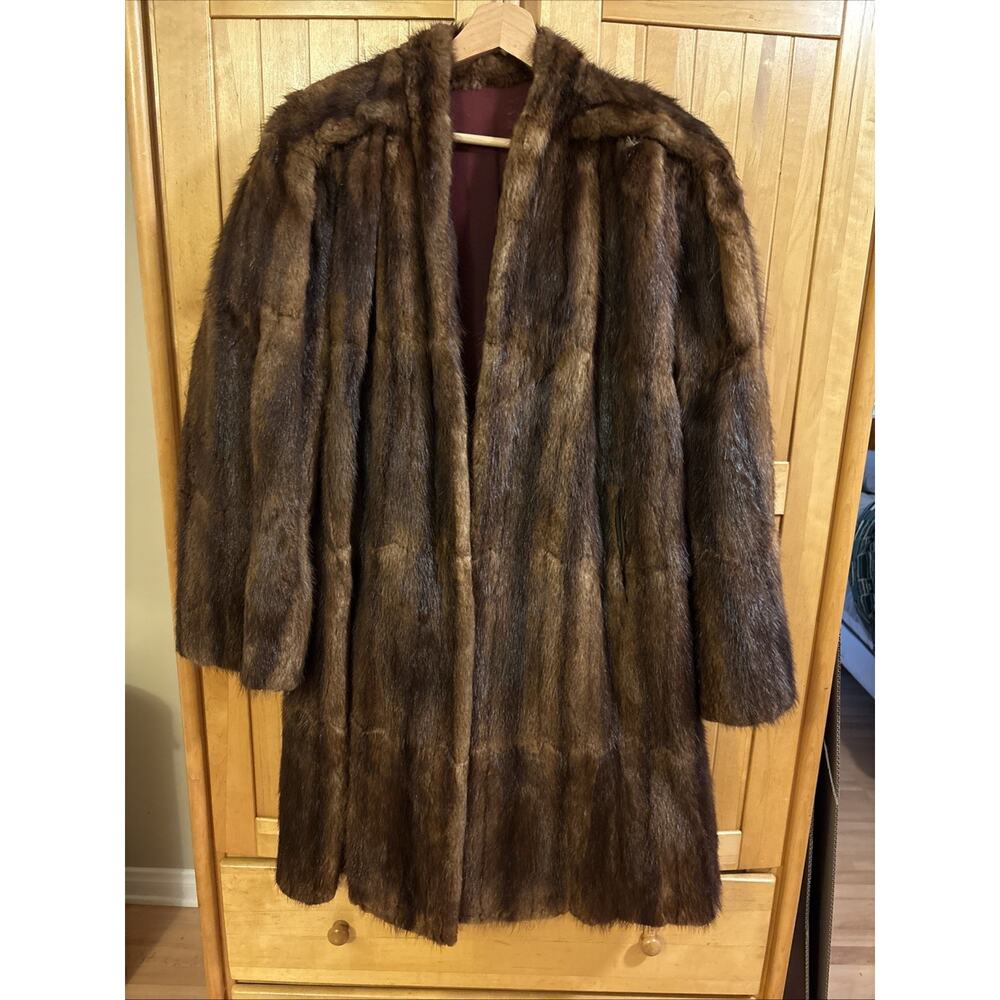 Vtg Mob Wife Unsheared muskrat Fur Coat Brown Full Length (READ)